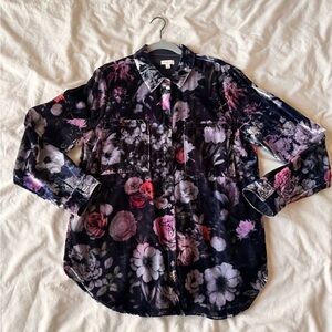 The Hadley Velvet Relaxed Button Down Shirt by Pilcro